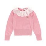 Angel's Face Maglioncino Rosa con Girocollo in Pizzo per Bambine