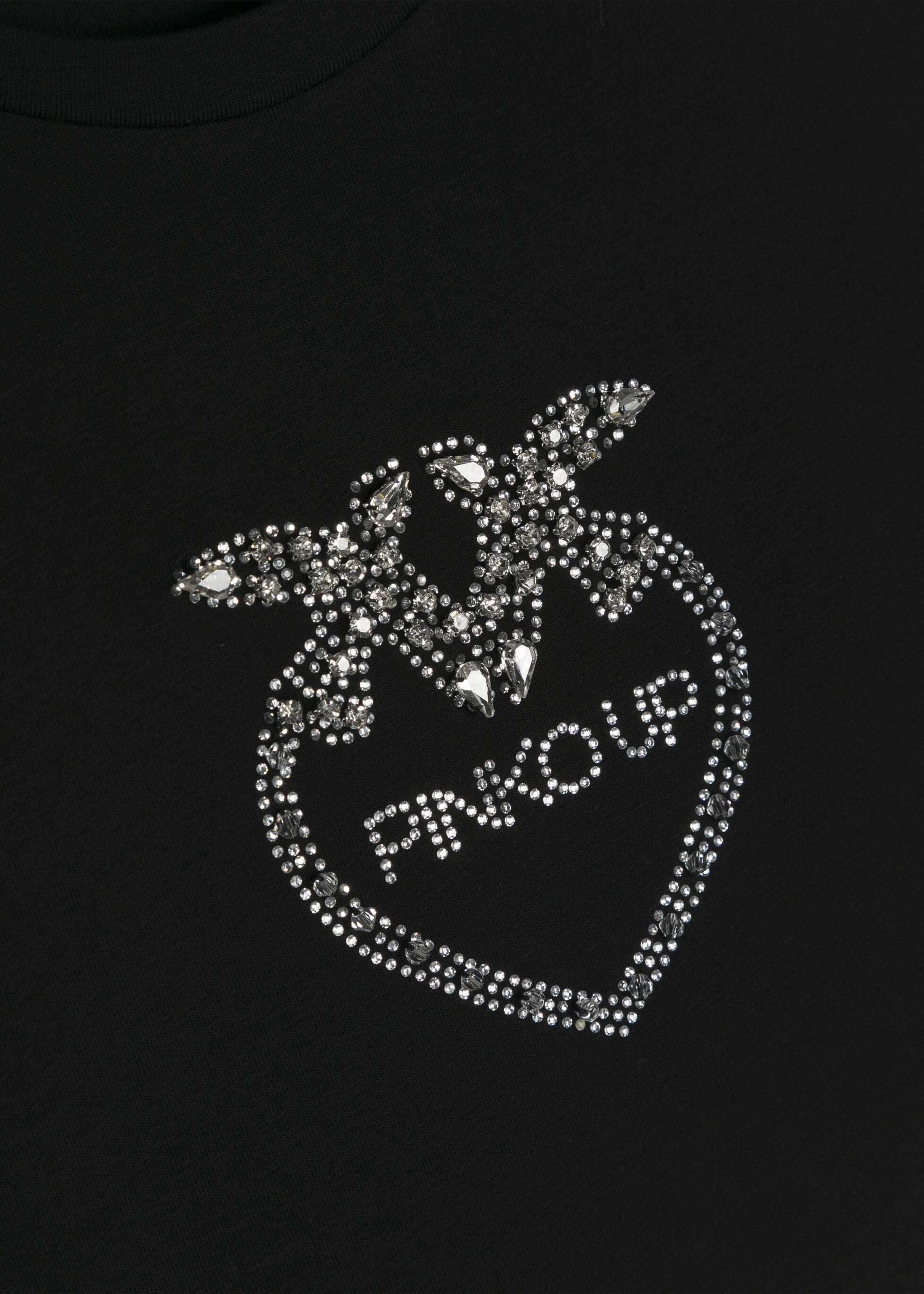 Pinko Kids T-shirt Nera con Logo in Cristalli 
