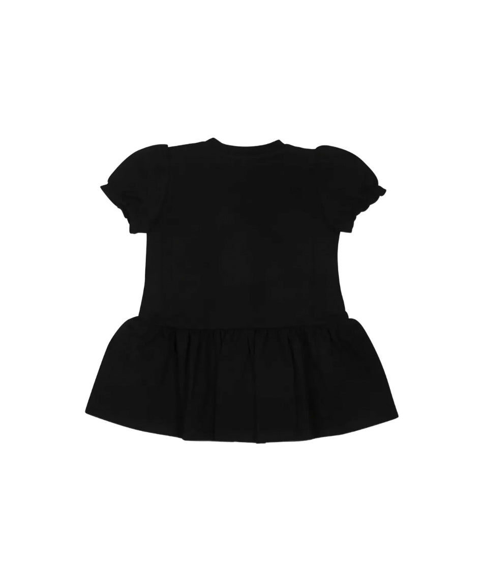Moschino Kids Abito Nero con Stampa e Ruches per Neonate