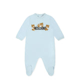 Moschino Kids Tutina Celeste con Stampa Teddy per Neonati