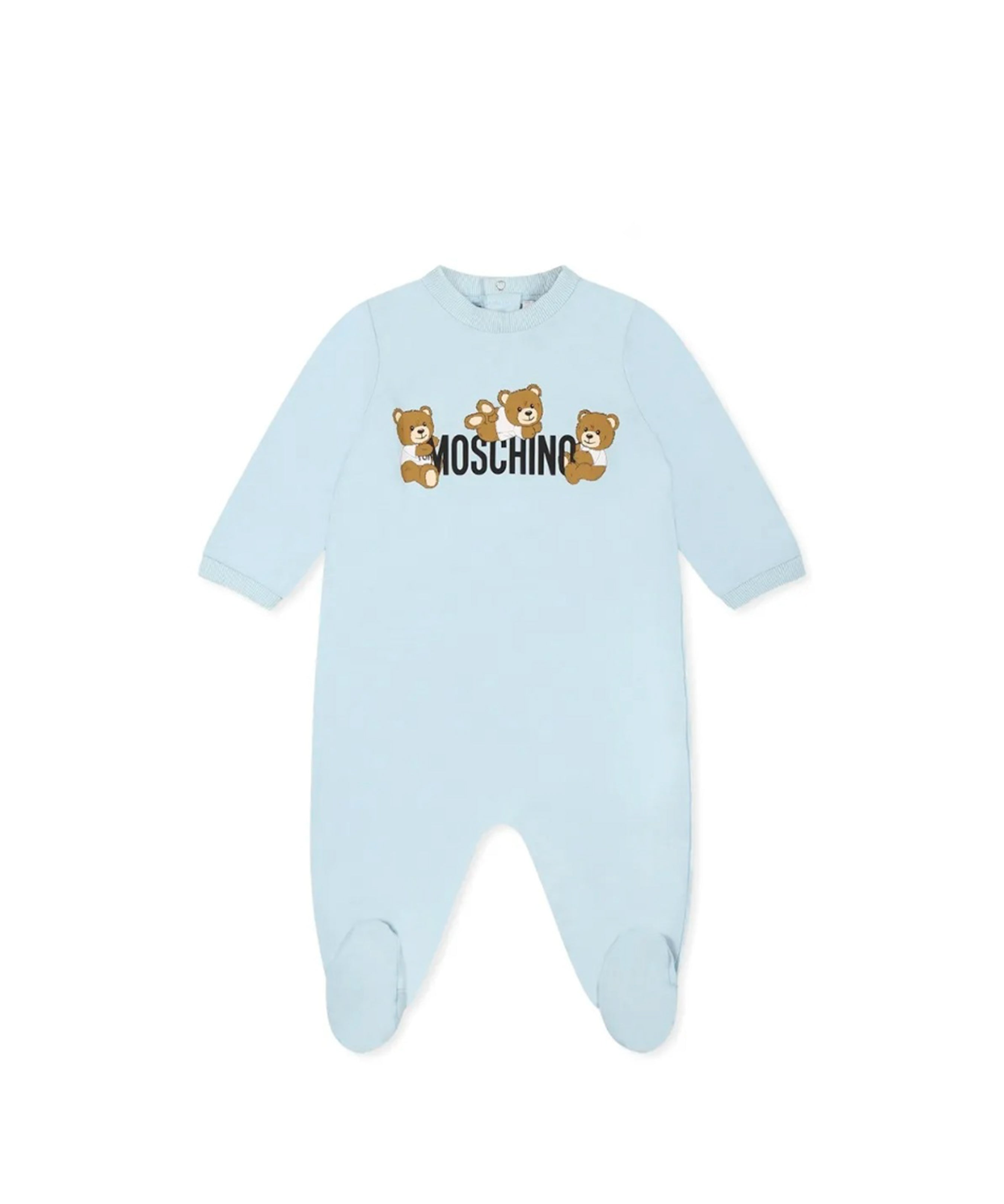 Moschino Kids Tutina Celeste con Stampa Teddy per Neonati
