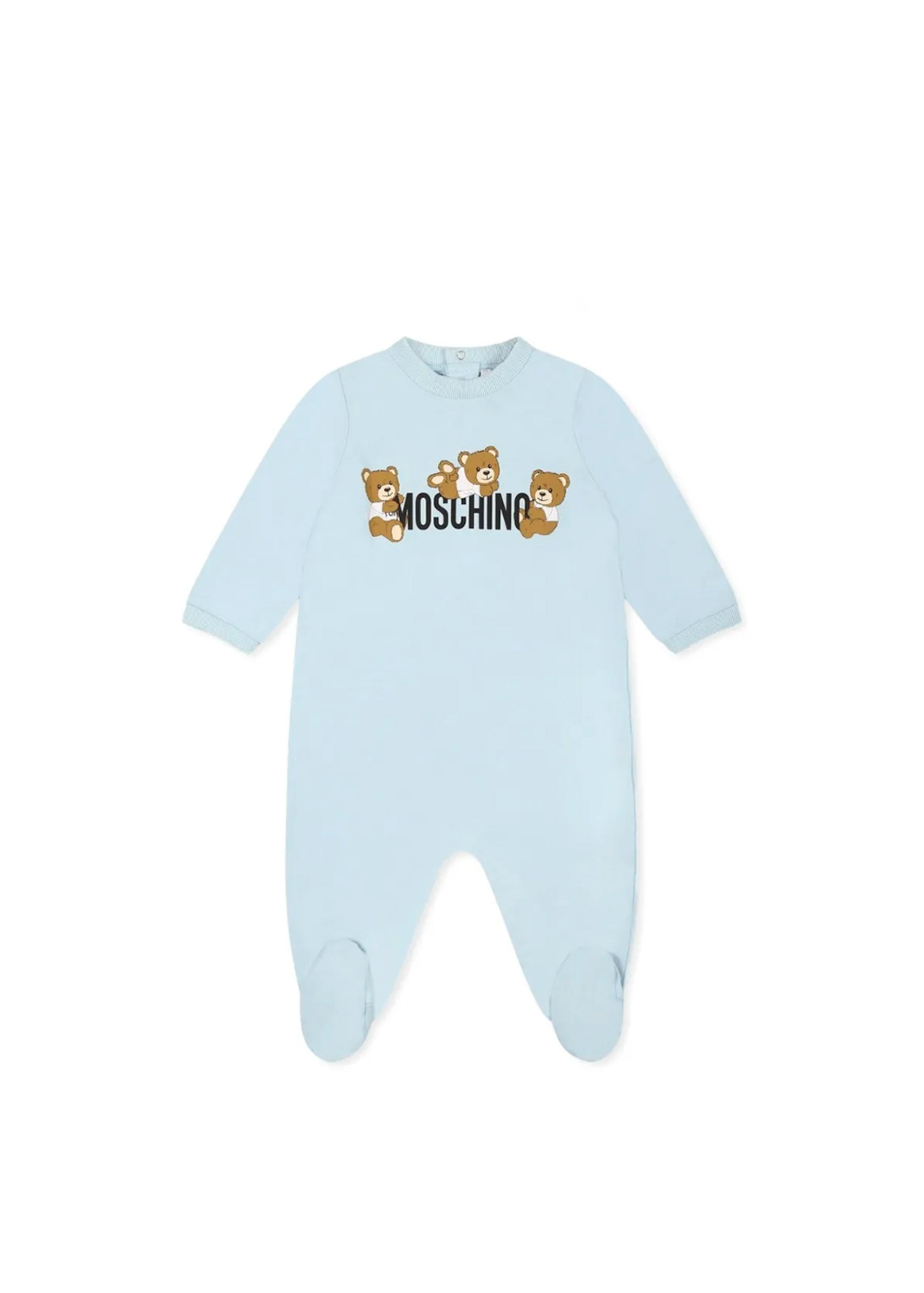 Moschino Kids Tutina Celeste con Stampa Teddy per Neonati