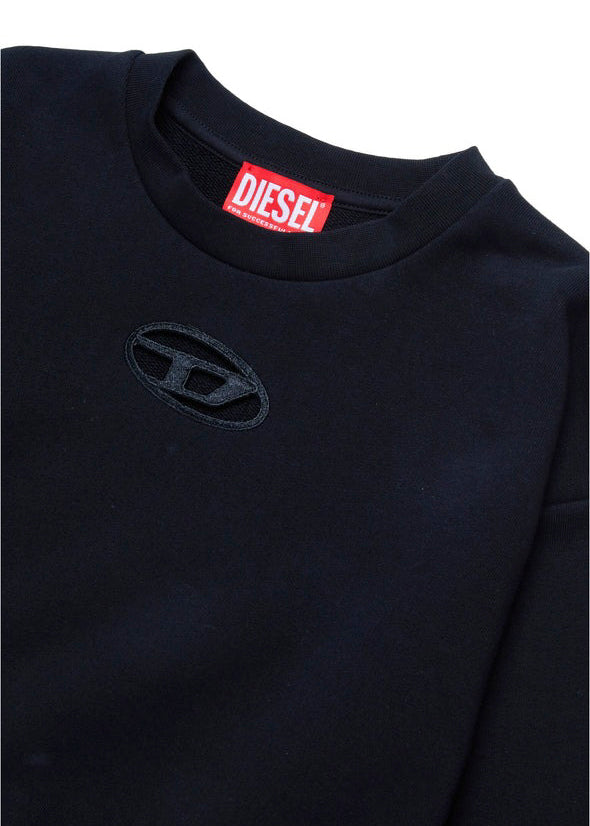 Diesel Kids Felpa Girocollo Nera con Logo Oval D per Bambine