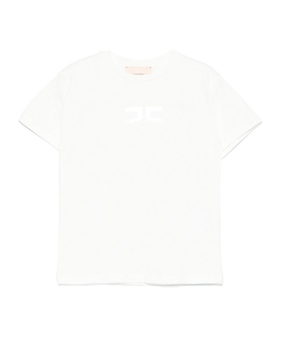 Elisabetta Franchi La Mia Bambina T-shirt Panna con Logo per Bambine