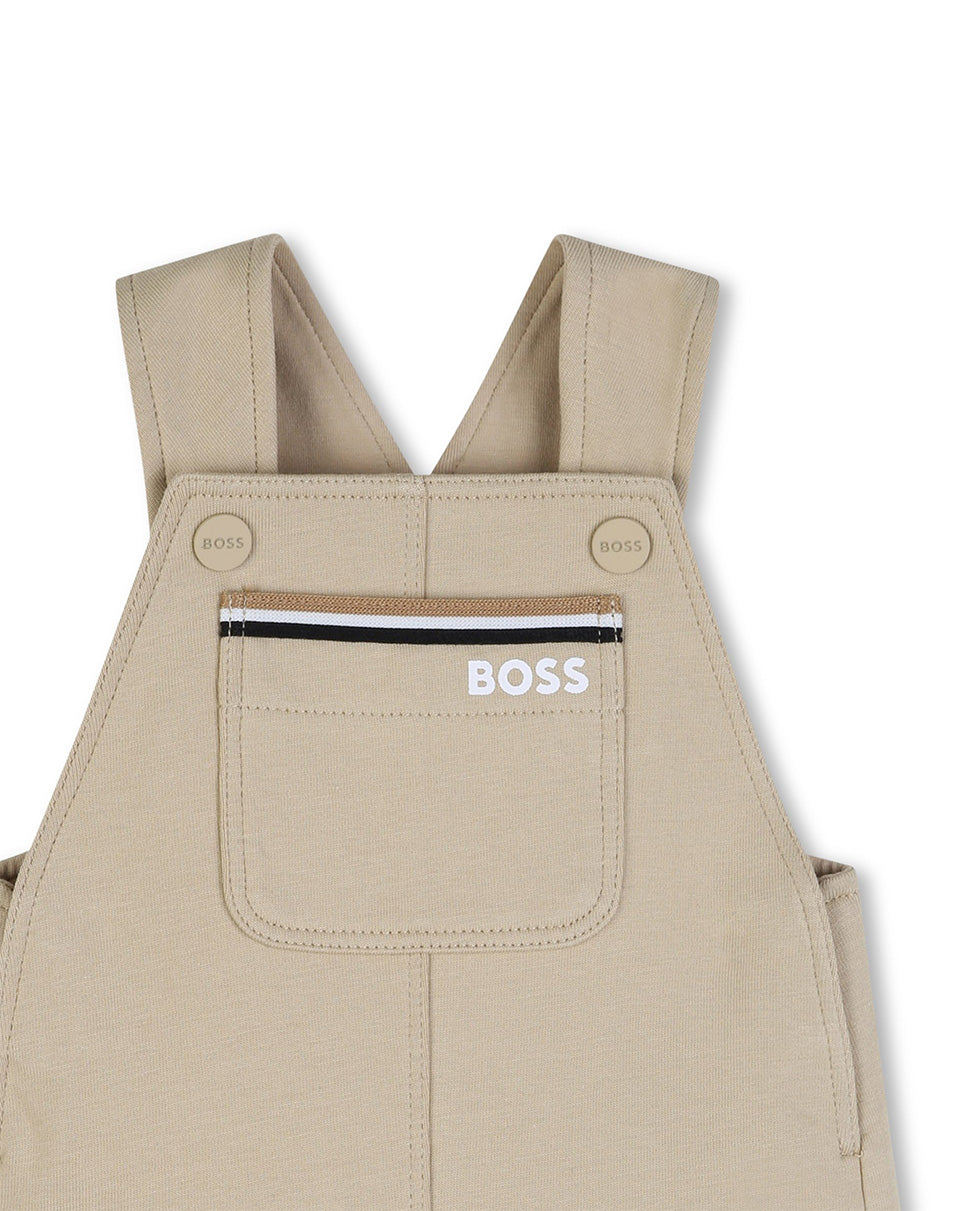 Boss Kids Salopette Beige con Tasca per Neonati