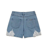 Twinset Kids Shorts in Denim con Dettagli in Pizzo per Bambine