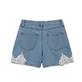 Twinset Kids Shorts in Denim con Dettagli in Pizzo per Bambine