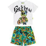 Barrow Kids T-shirt Bianca con Stampa con Shorts Multicolor per Neonati