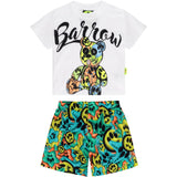 Barrow Kids T-shirt Bianca con Stampa con Shorts Multicolor per Neonati