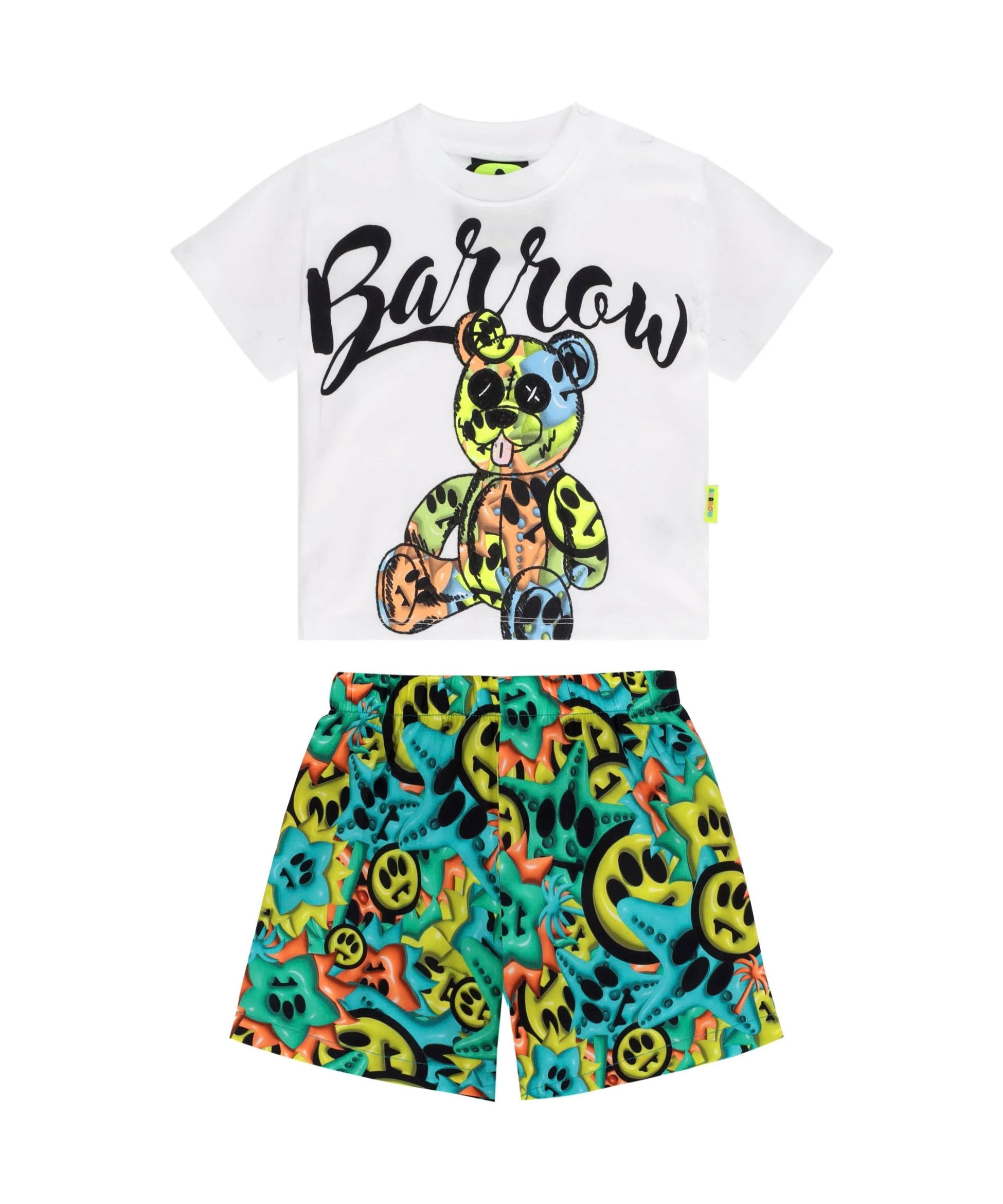 Barrow Kids T-shirt Bianca con Stampa con Shorts Multicolor per Neonati