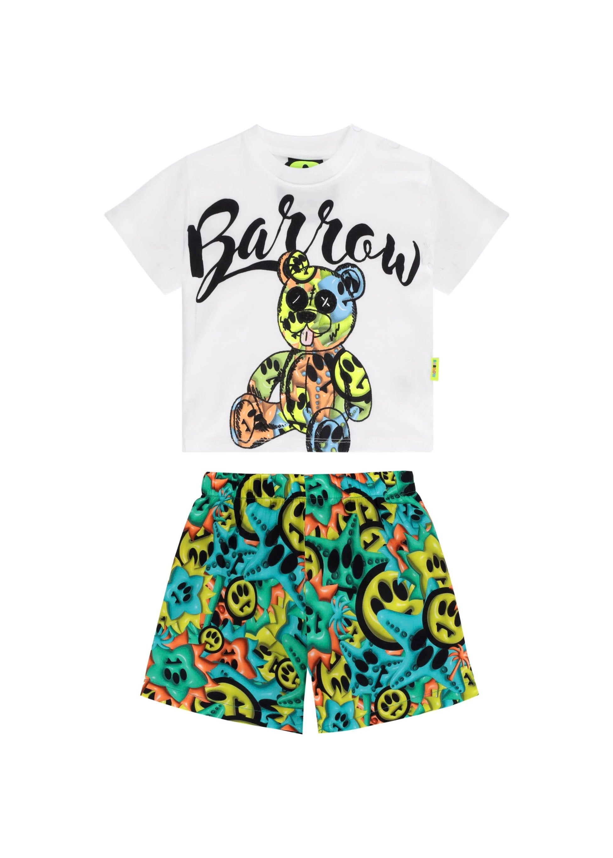 Barrow Kids T-shirt Bianca con Stampa con Shorts Multicolor per Neonati