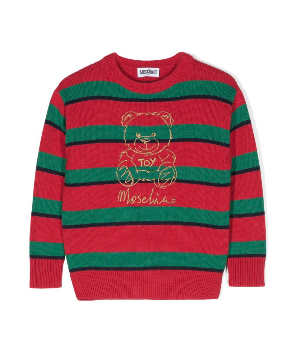 Moschino Kids Maglione Rosso/Verde con Teddy Bear per Bambini