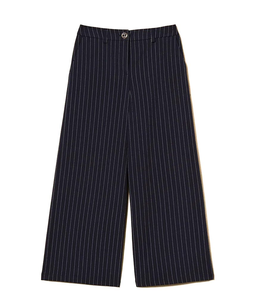 Twinset Kids Pantalone Blu Con Motivo a Righe Verticali a Contrasto per Bambine