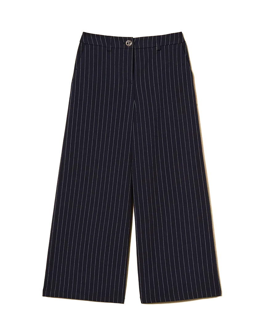 Twinset Kids Pantalone Blu Con Motivo a Righe Verticali a Contrasto per Bambine