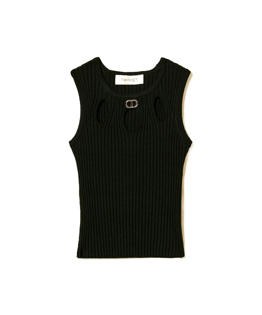 Twinset Kids Top Nero con Aperture per Bambine
