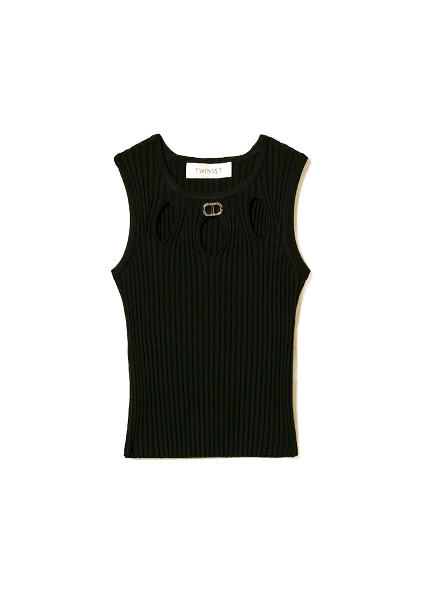 Twinset Kids Top Nero con Aperture per Bambine