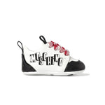 Moschino Kids Scarpette Bianco e Nero Laccio Fantasia Rosso con Logo per Neonati