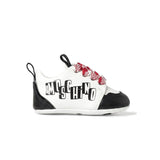 Moschino Kids Scarpette Bianco e Nero Laccio Fantasia Rosso con Logo per Neonati