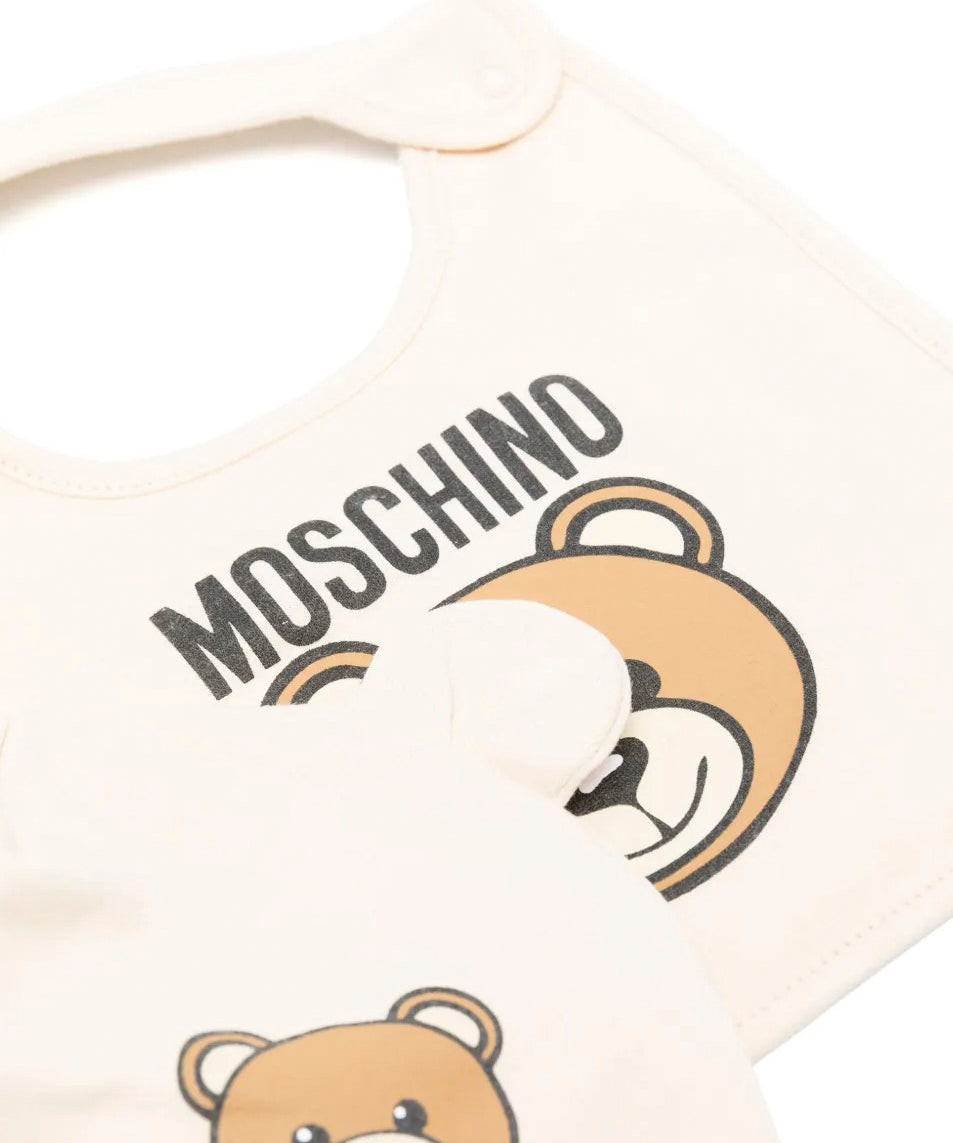 Moschino Kids Cappello con Bavetta Beige con Logo Teddy Bear per Neonati
