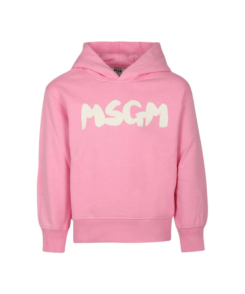 MSGM Kids Felpa Rosa con Cappuccio con Stampa per Bambine