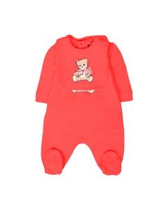 Moschino Kids Tutina con Bavetta Rossa con Teddy per Neonate