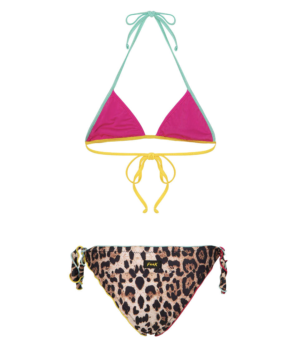 F**K Kids Costume Due Pezzi Fantasia Leopardato per Bambine