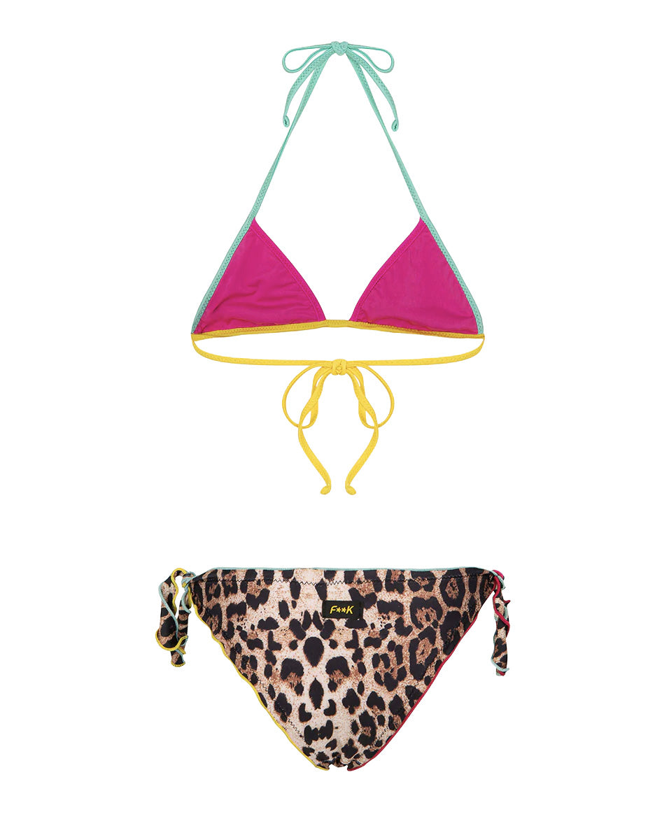 F**K Kids Costume Due Pezzi Fantasia Leopardato per Bambine