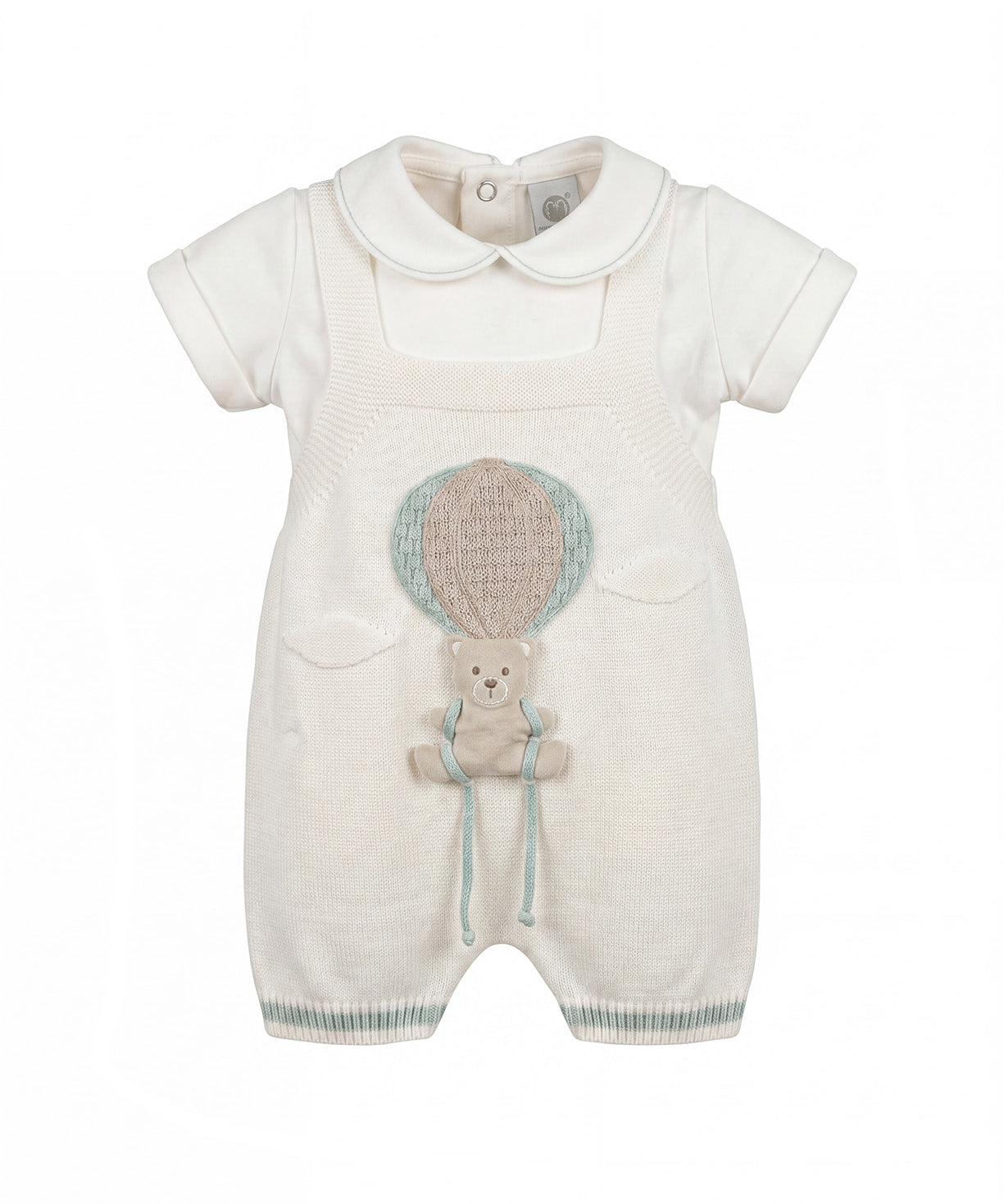Marlu Kids Salopette Vaniglia e Verde Salvia con Dettagli Orsacchiotto per Neonate