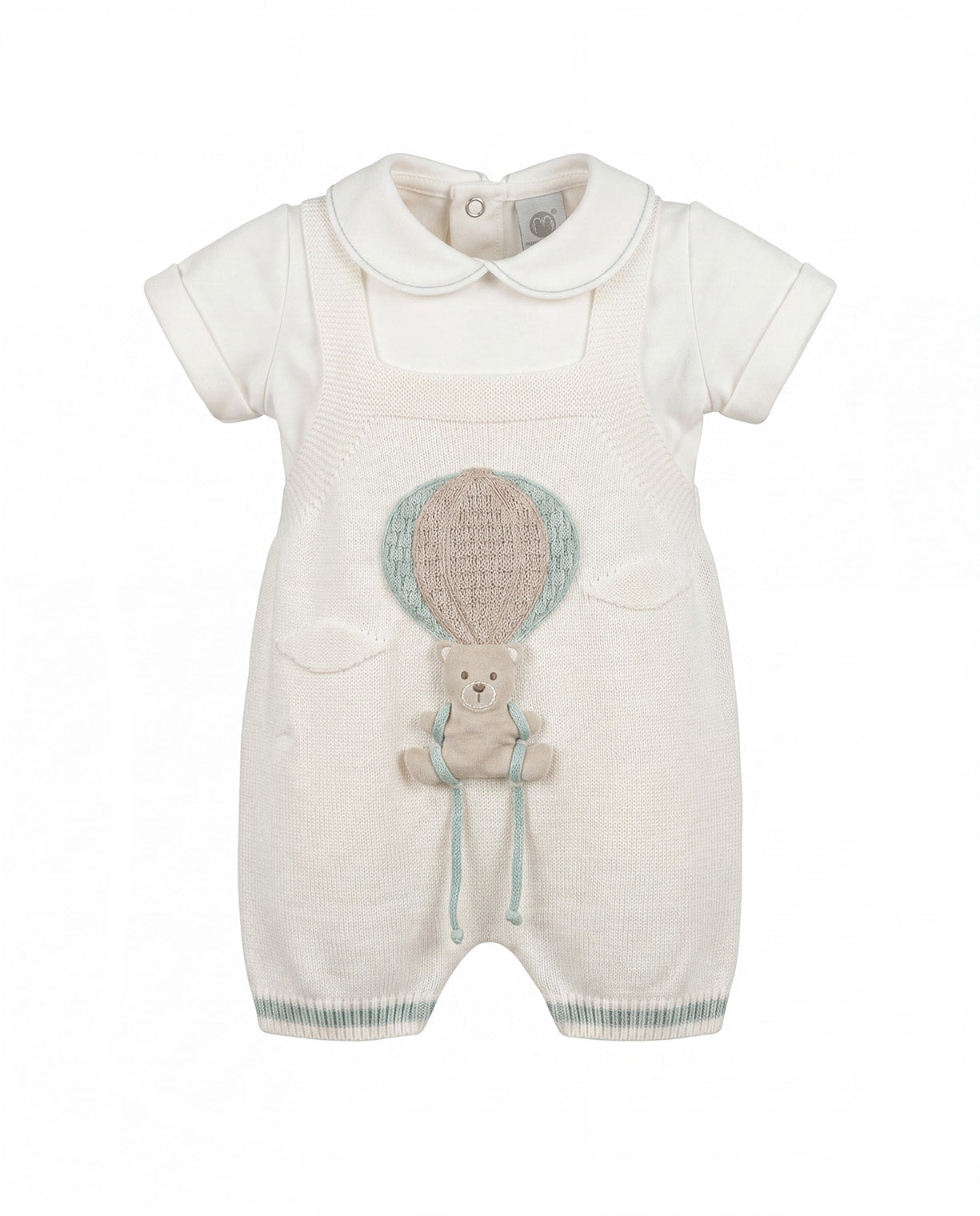 Marlu Kids Salopette Vaniglia e Verde Salvia con Dettagli Orsacchiotto per Neonate