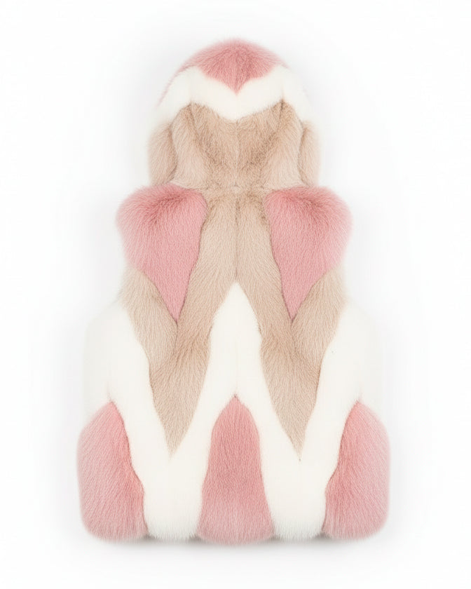 Yes London Gilet Ecovisone Tricolore Bianco/beige/Rosa con Cappuccio per Bambine