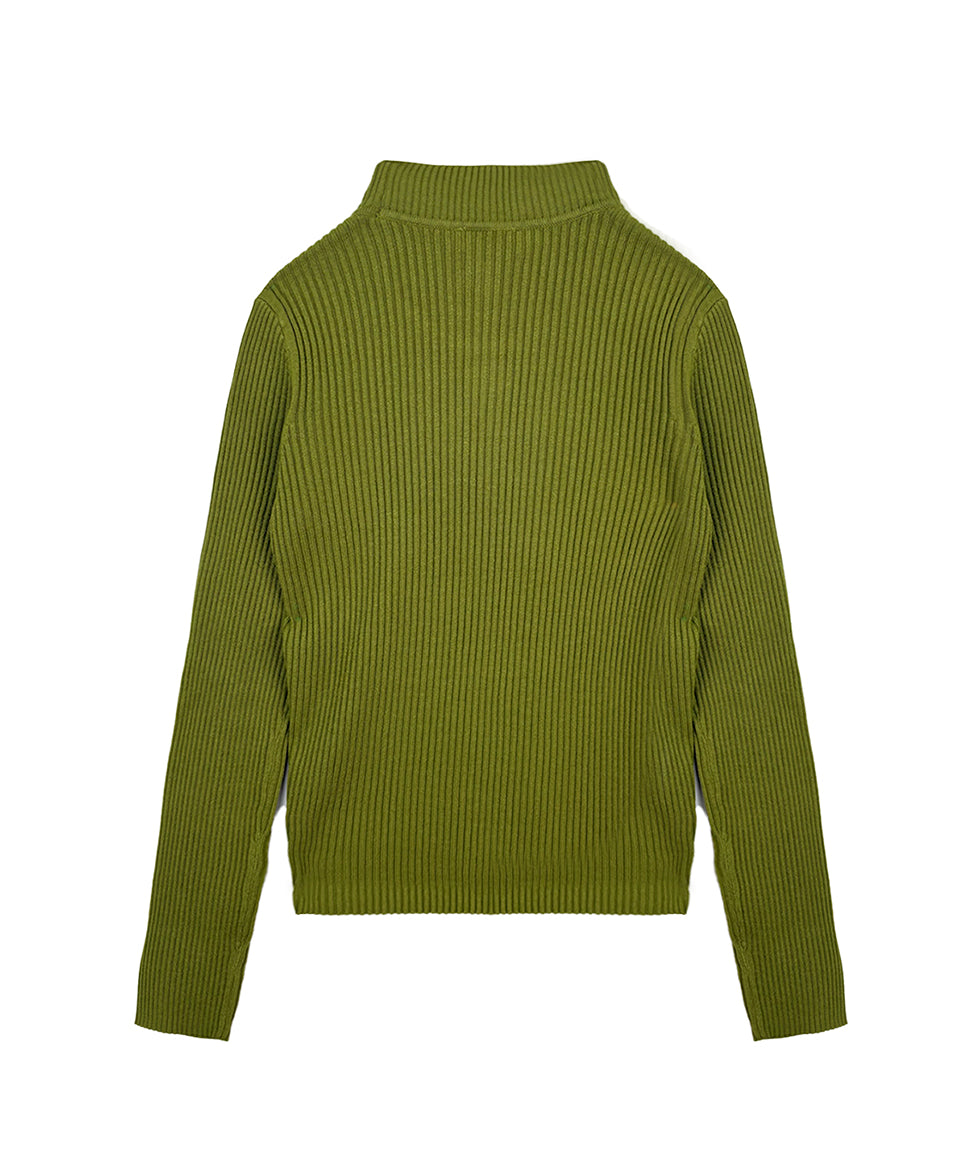Twinset Kids Maglia Lupetto a Coste Verde Olive con Logo per Bambine