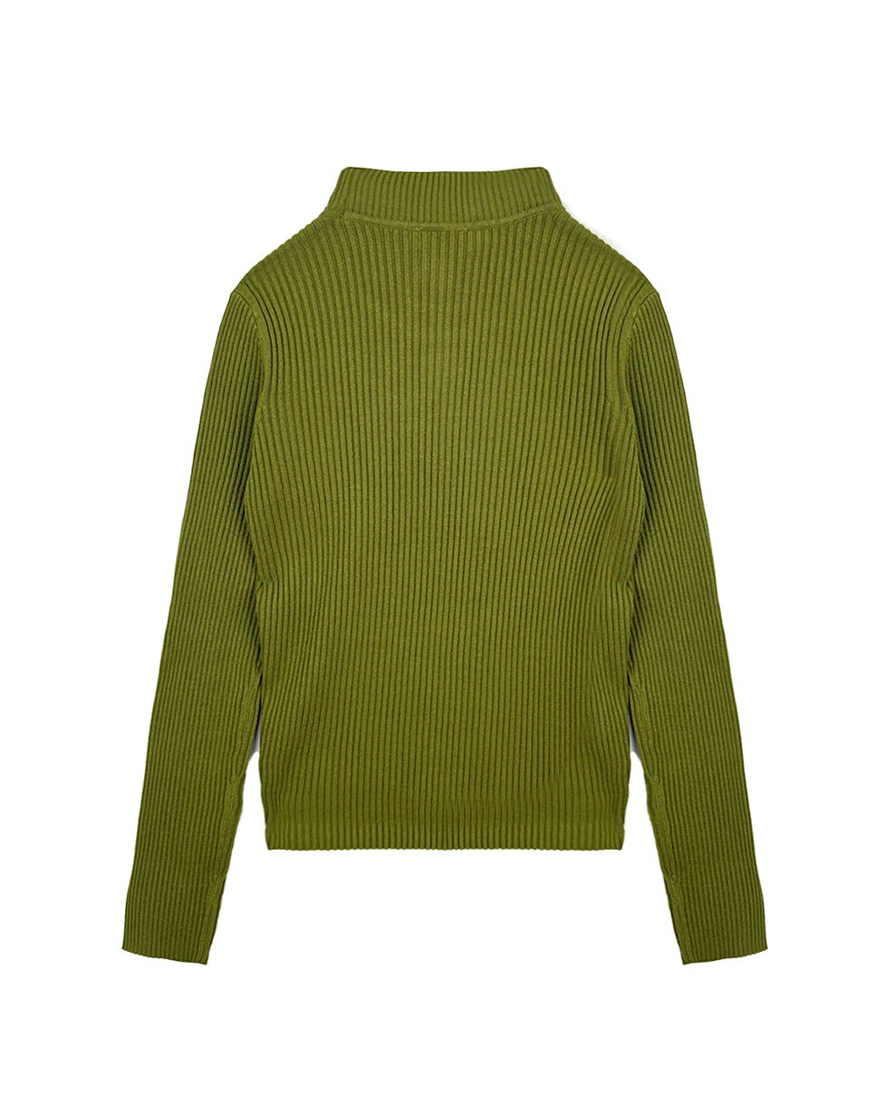 Twinset Kids Maglia Lupetto a Coste Verde Olive con Logo per Bambine