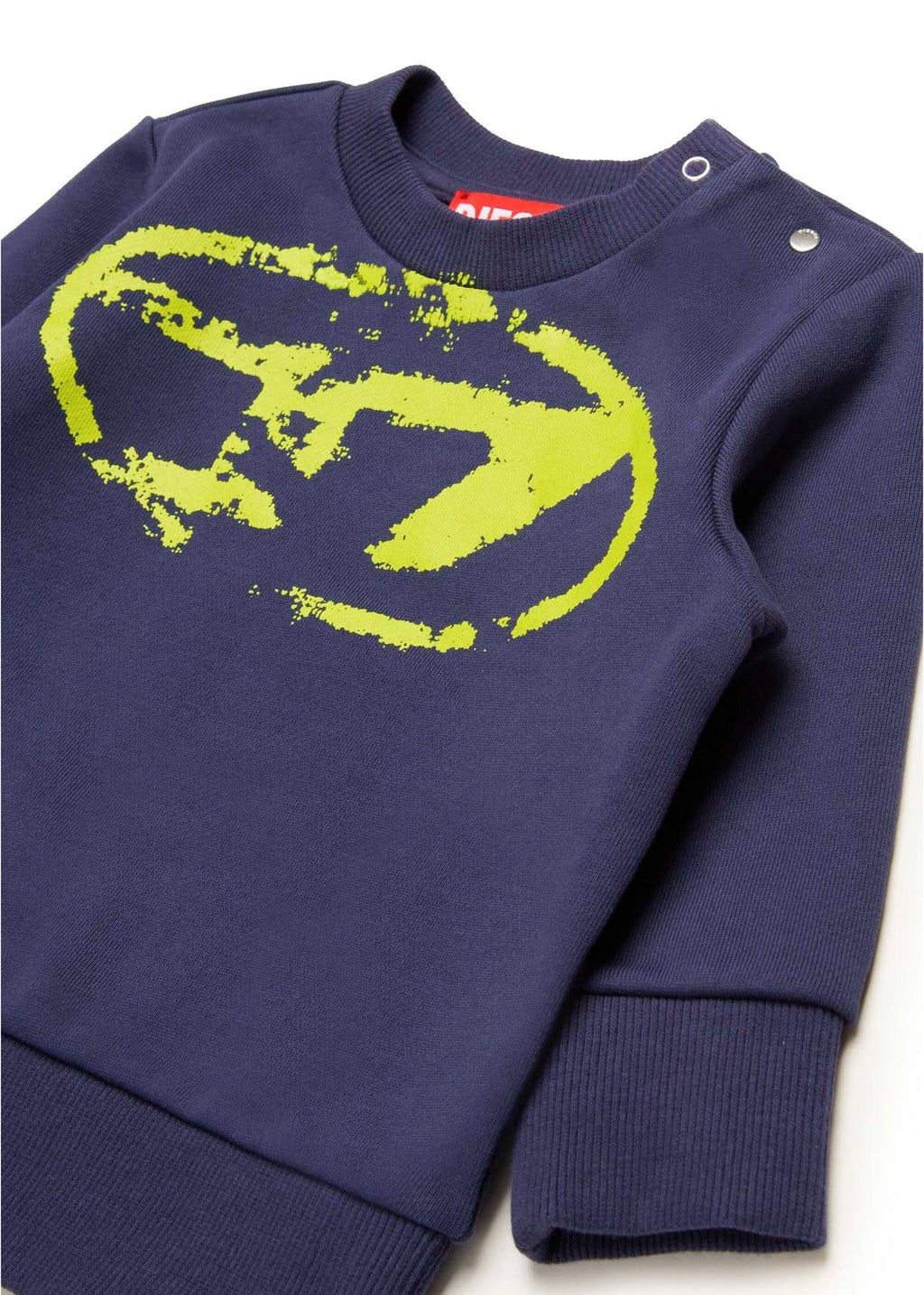 Diesel Kids Felpa Blu Girocollo con Used Effect Oval D per Neonati