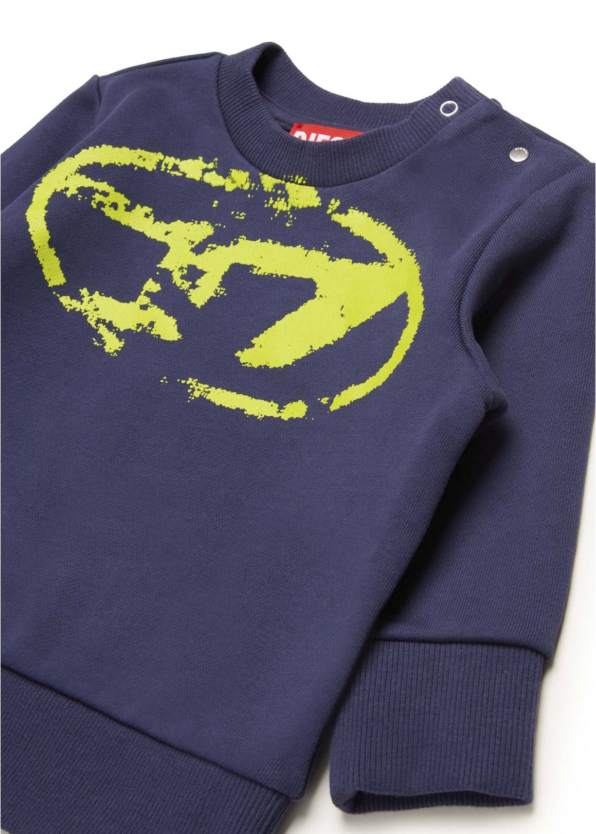 Diesel Kids Felpa Blu Girocollo con Used Effect Oval D per Neonati