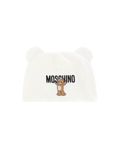 Moschino Kids Cappello Panna con Teddy Ears con Logo per Neonati