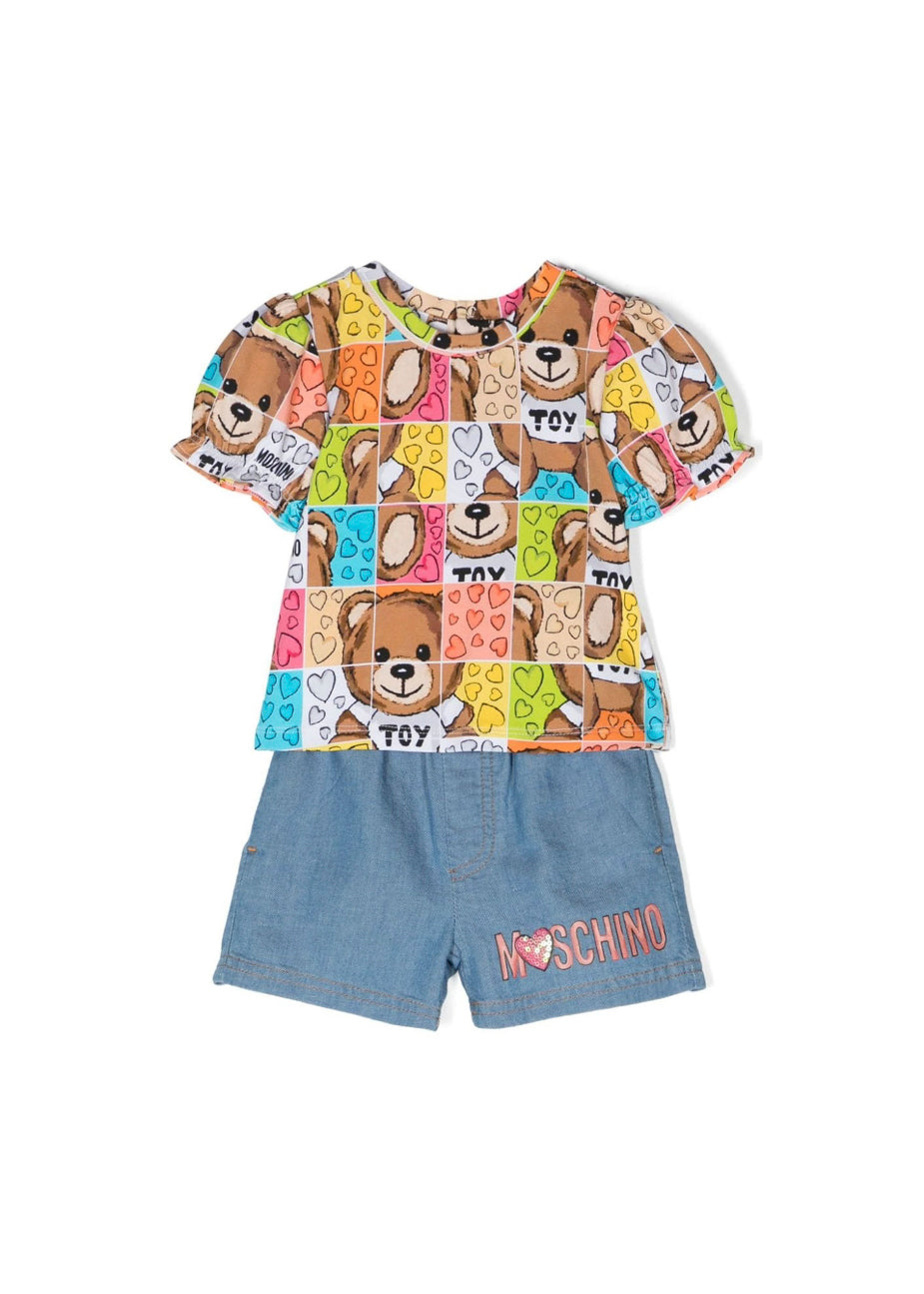 Moschino Kids Completo Short e T-shirt Teddy Bear per Neonate