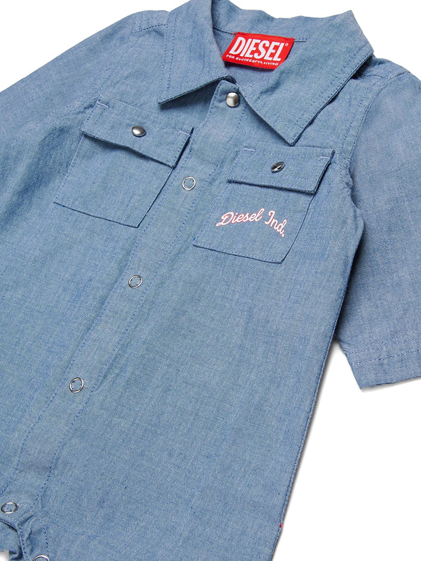 Diesel Kids Tutina Blu Jeans con Taschine e Ciappette per Neonate