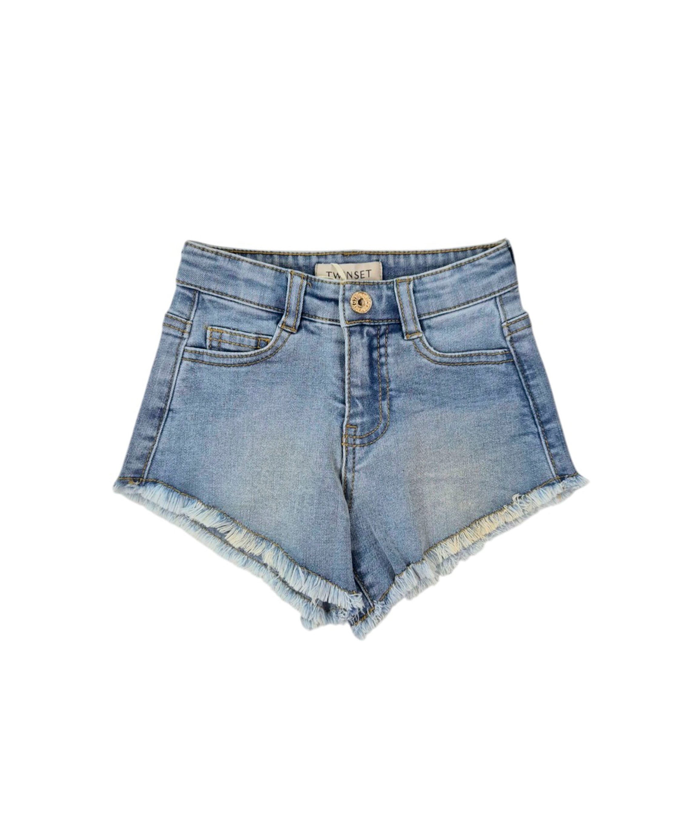 Twinset Kids Short Denim Sfrangiato per Bambine