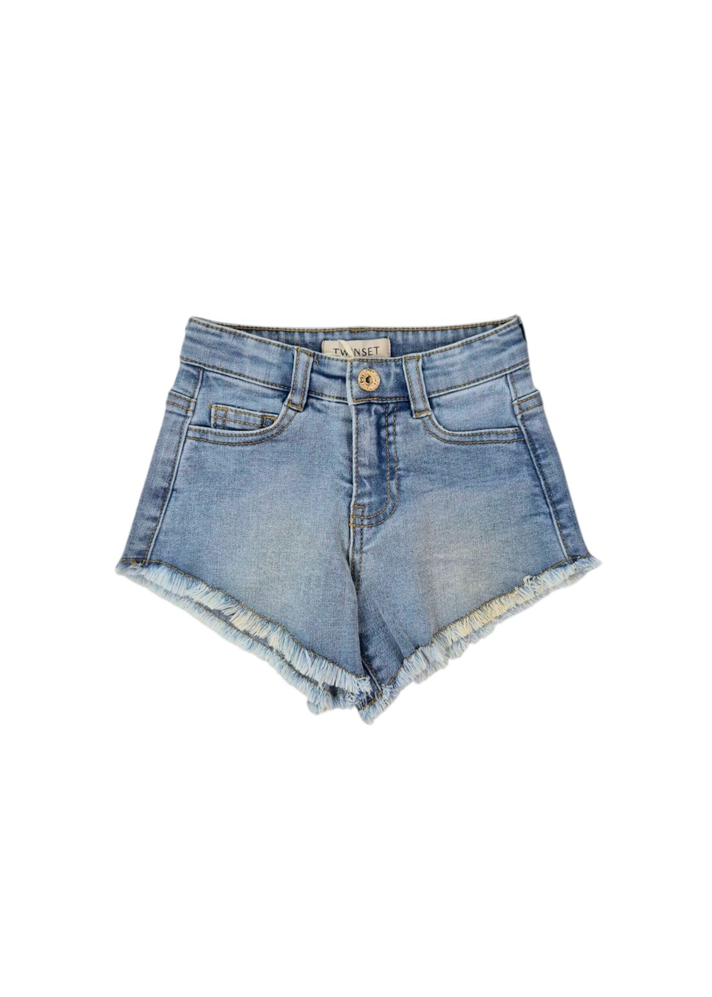 Twinset Kids Short Denim Sfrangiato per Bambine