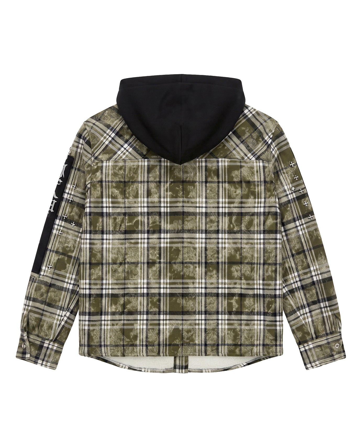 John Richmond Kids Giacca a Camicia Overshirt a Quadri Verde Militare con Cappuccio e Patch Logo per Bambini