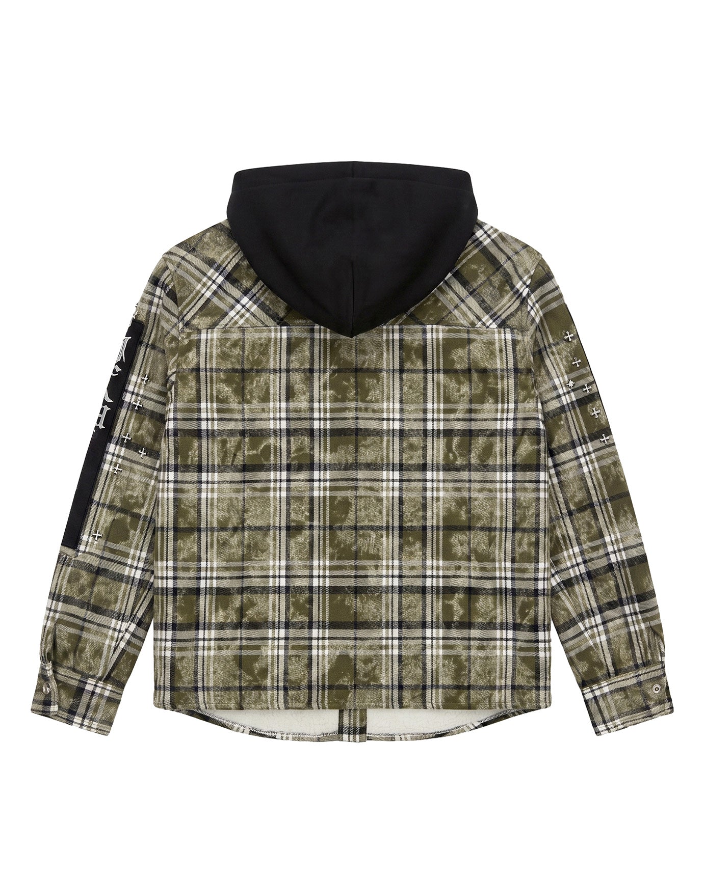 John Richmond Kids Giacca a Camicia Overshirt a Quadri Verde Militare con Cappuccio e Patch Logo per Bambini