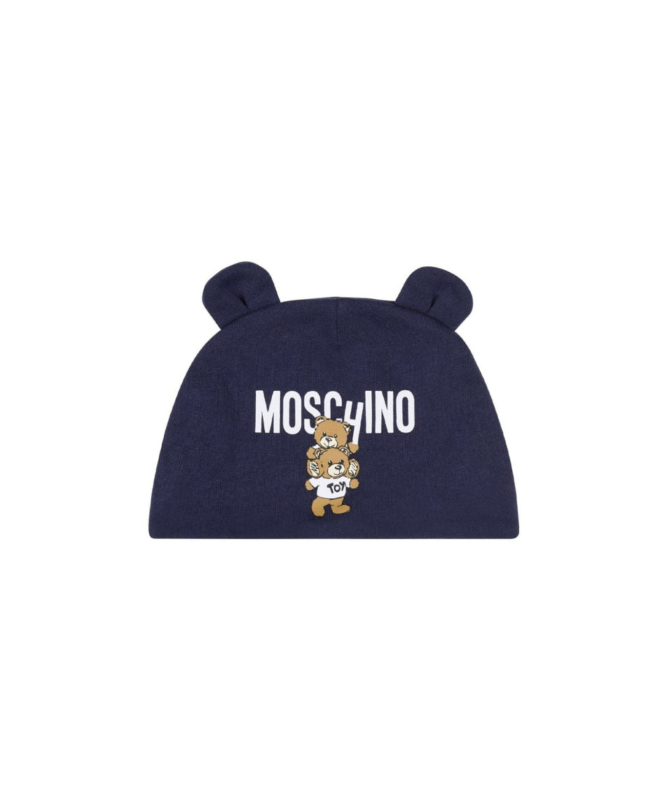 Moschino Kids Cappellino Blu con Stampa Logo Teddy Bear per Neonati