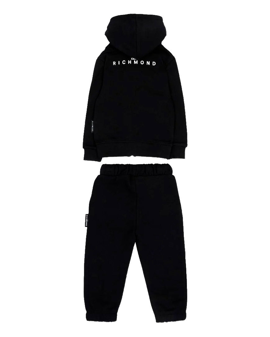 John Richmond Kids Tuta in Felpa Nera con Cappuccio e Logo per Neonati