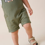 Moschino Kids T-Shirt+Salopette Bianco/Verde con Logo Teddy Bear per Neonati