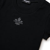 Dsquared2 Kids T-Shirt Nera a Costine con Logo Stampato al Centro