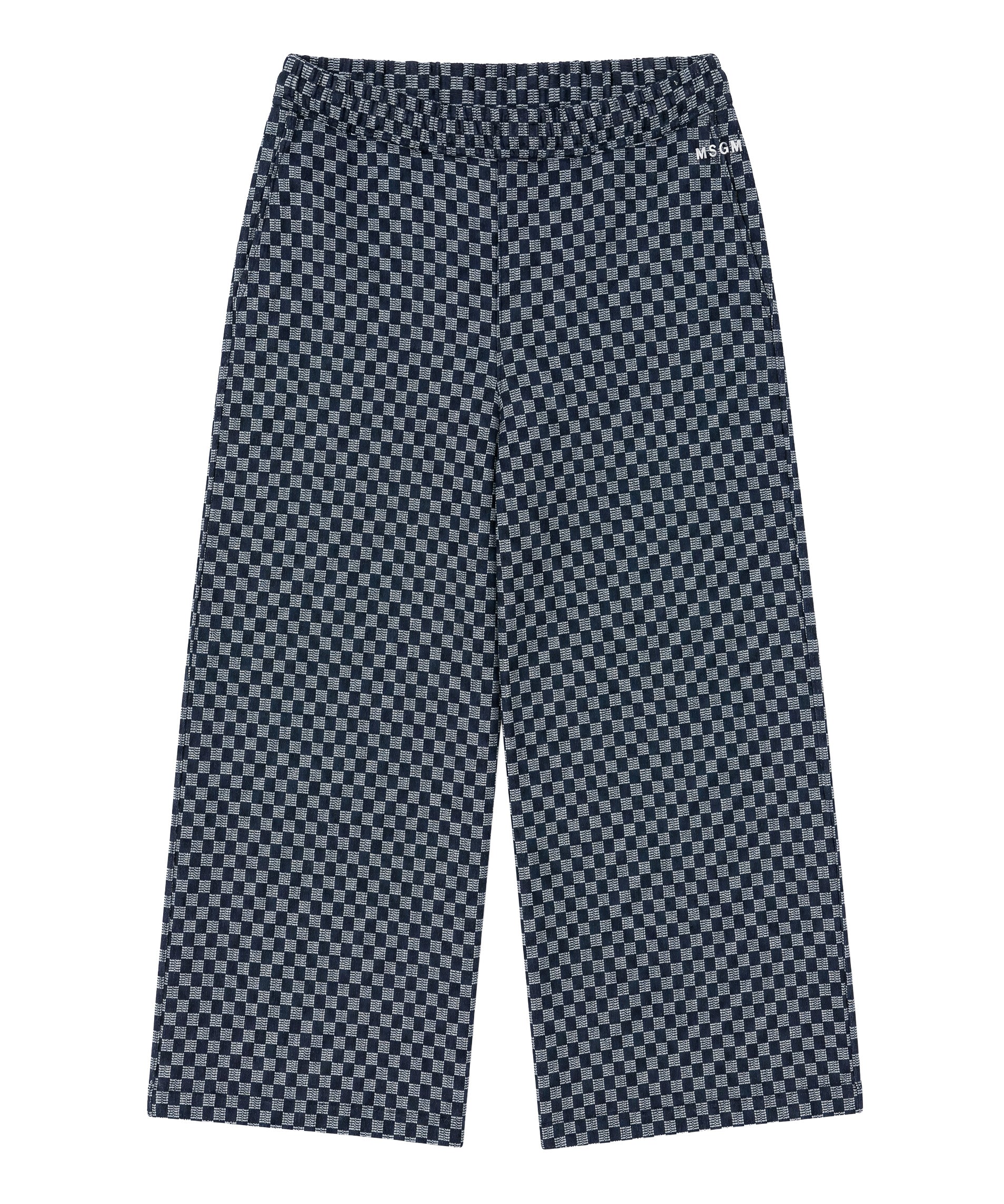MSGM Kids Pantalone in Denim a Quadri con Targhetta Logo sul Retro per Bambini