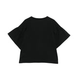 Moschino Kids T-Shirt Nera Crop con Manica Rouches per Bambine