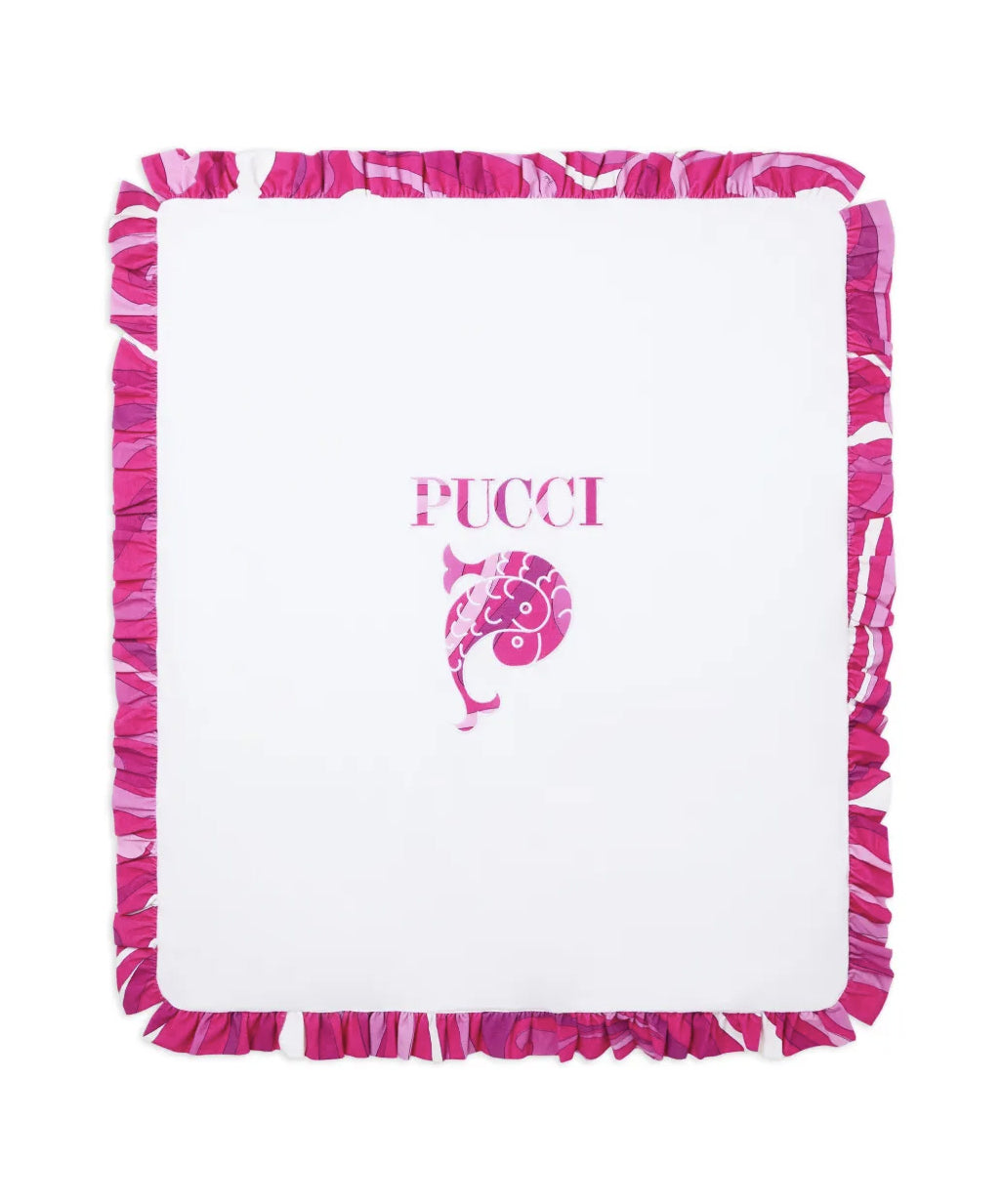 Emilio Pucci Kids Coperta Bianco e Fucsia con Logo per Neonate