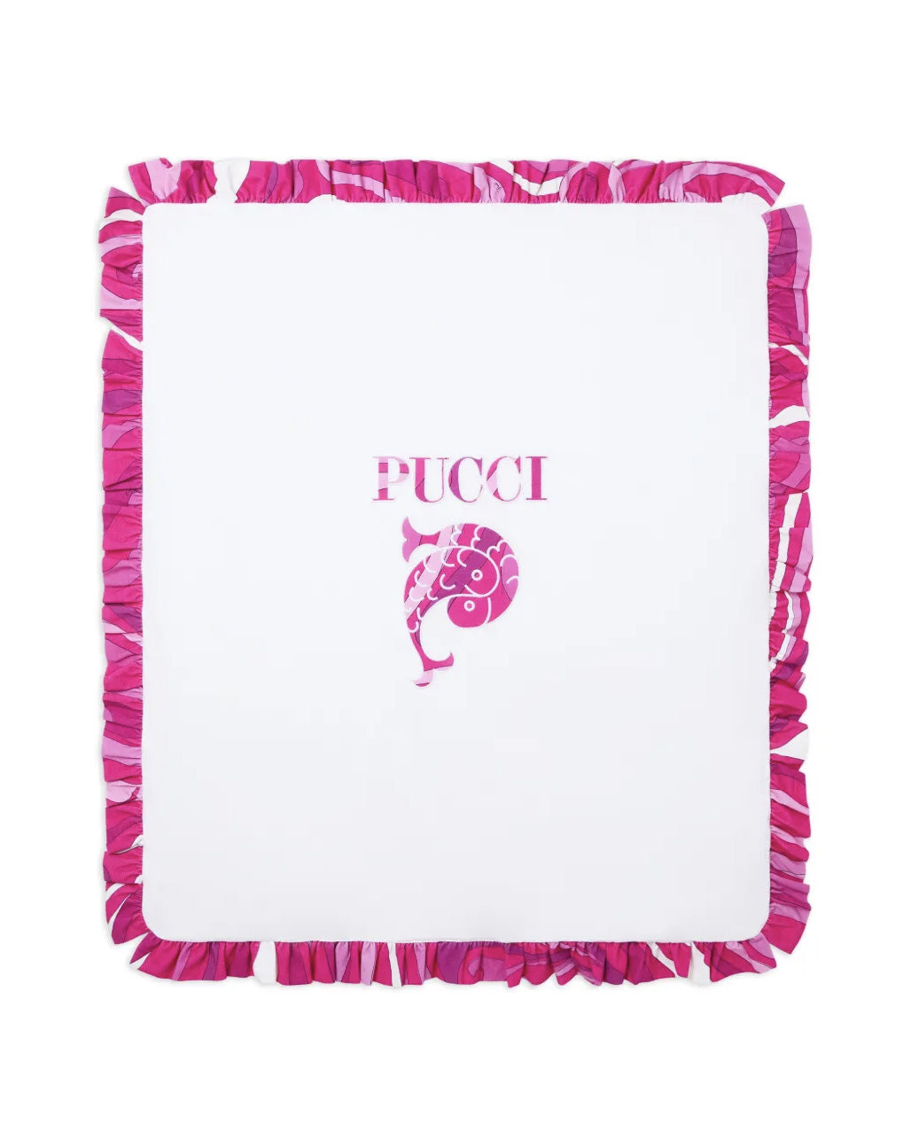 Emilio Pucci Kids Coperta Bianco e Fucsia con Logo per Neonate
