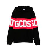 Gcds Kids Felpa con Capuccio Nera Unisex con Stampa GCDS a Contrasto per Bambini